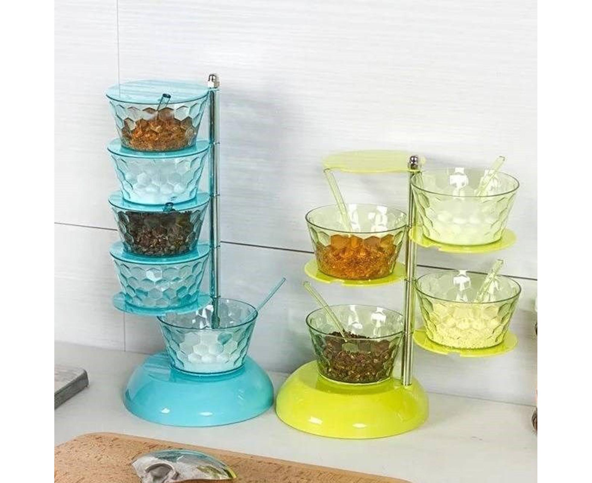 Kitchen Seasoning Bottles Boxes Plastic Frame Rotating Condiment Storage Rack-Light Blue 4 Layers โ image 4