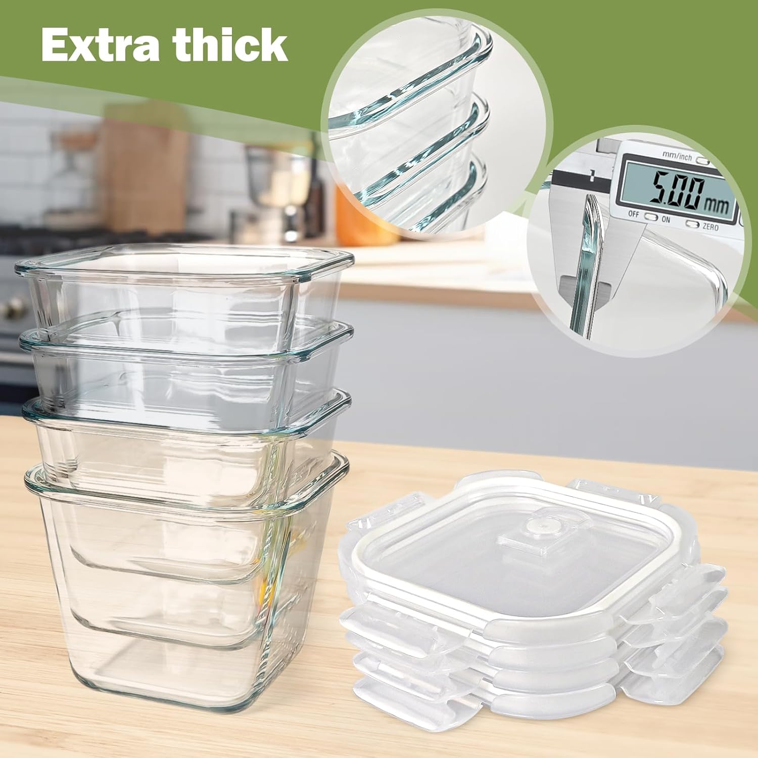 Soup Containers with Lids Glass 32 oz, 4 Cup Borosilicate Glass Food Storage Containers, Microwave & Freezer Safe Jars, Small Square Meal Prep Bowl for Salad — image 6