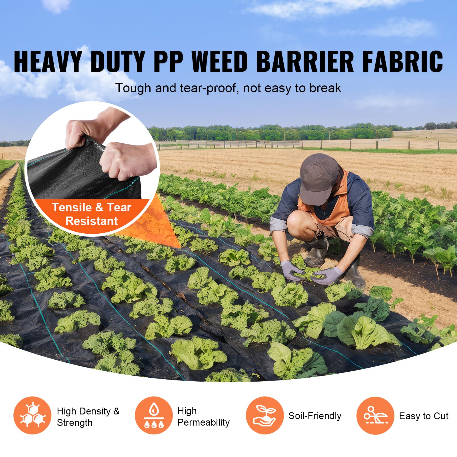 5FTx250FT Premium Heavy Duty Weed Barrier Landscape Fabric, 5OZ Woven Geotextile Fabric Under Gravel, High Permeability for Weed Blocker Weed Mat, Driveway — image 2