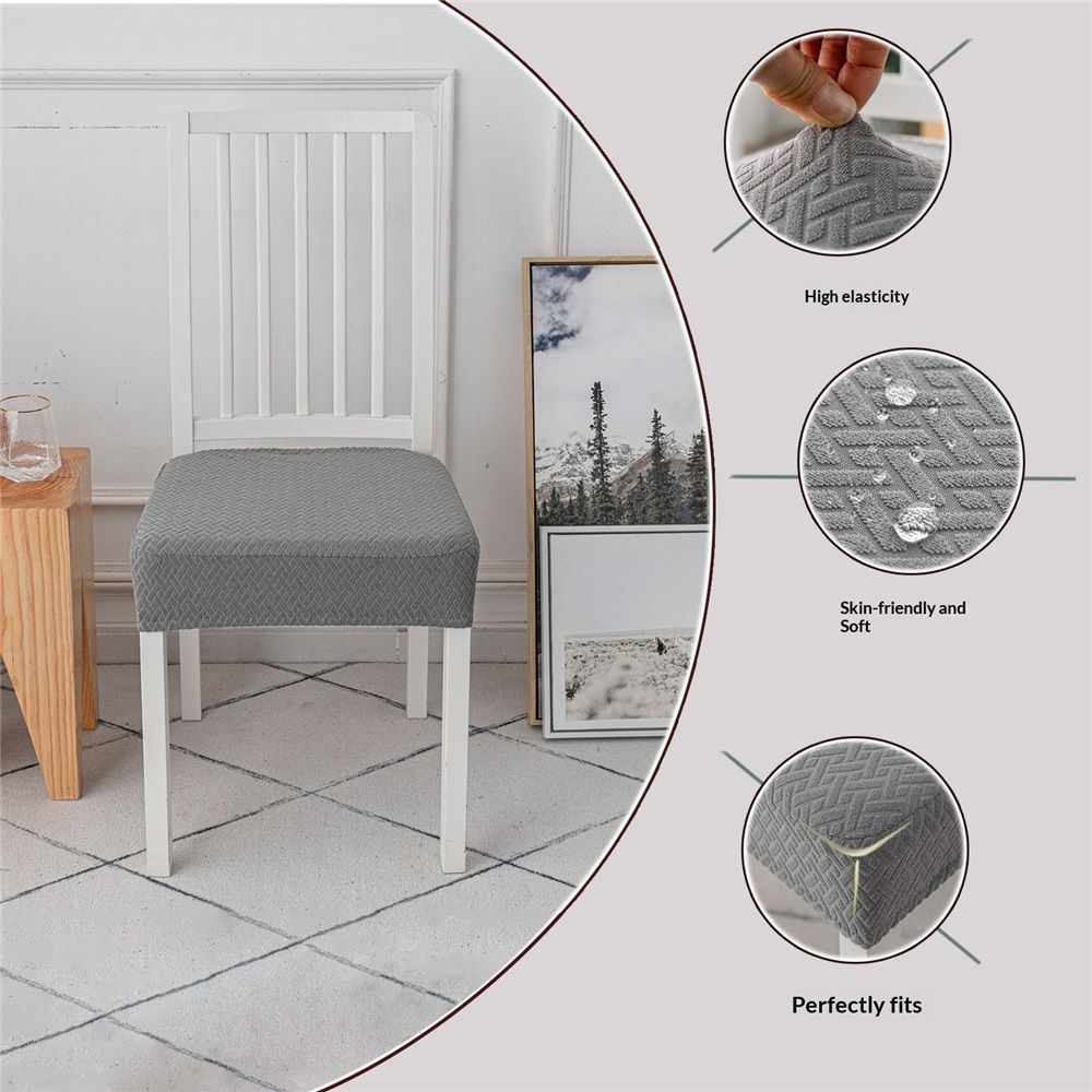 Waterproof Seat Covers for Dining Room Chairs Set of 4, Stretch Jacquard Removable Washable Chair Seat Slipcovers Protector, No Rear Covers, light gray(Only — image 2