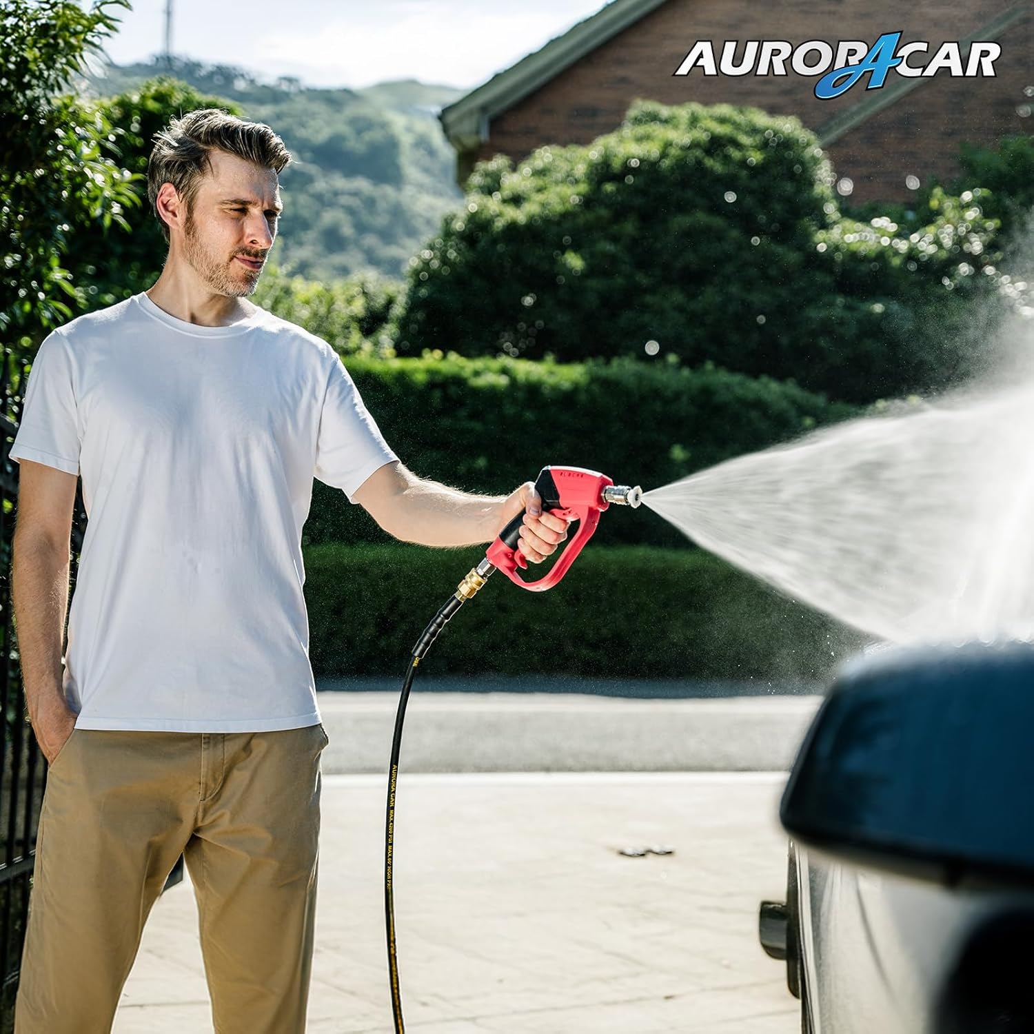 Short Pressure Washer Gun 5000PSI,High Pressure Washer Gun with 5 Spray Nozzle Tips, 3/8" Quick Connect Plug and M22-14/15mm Fittings, Power Washer — image 4