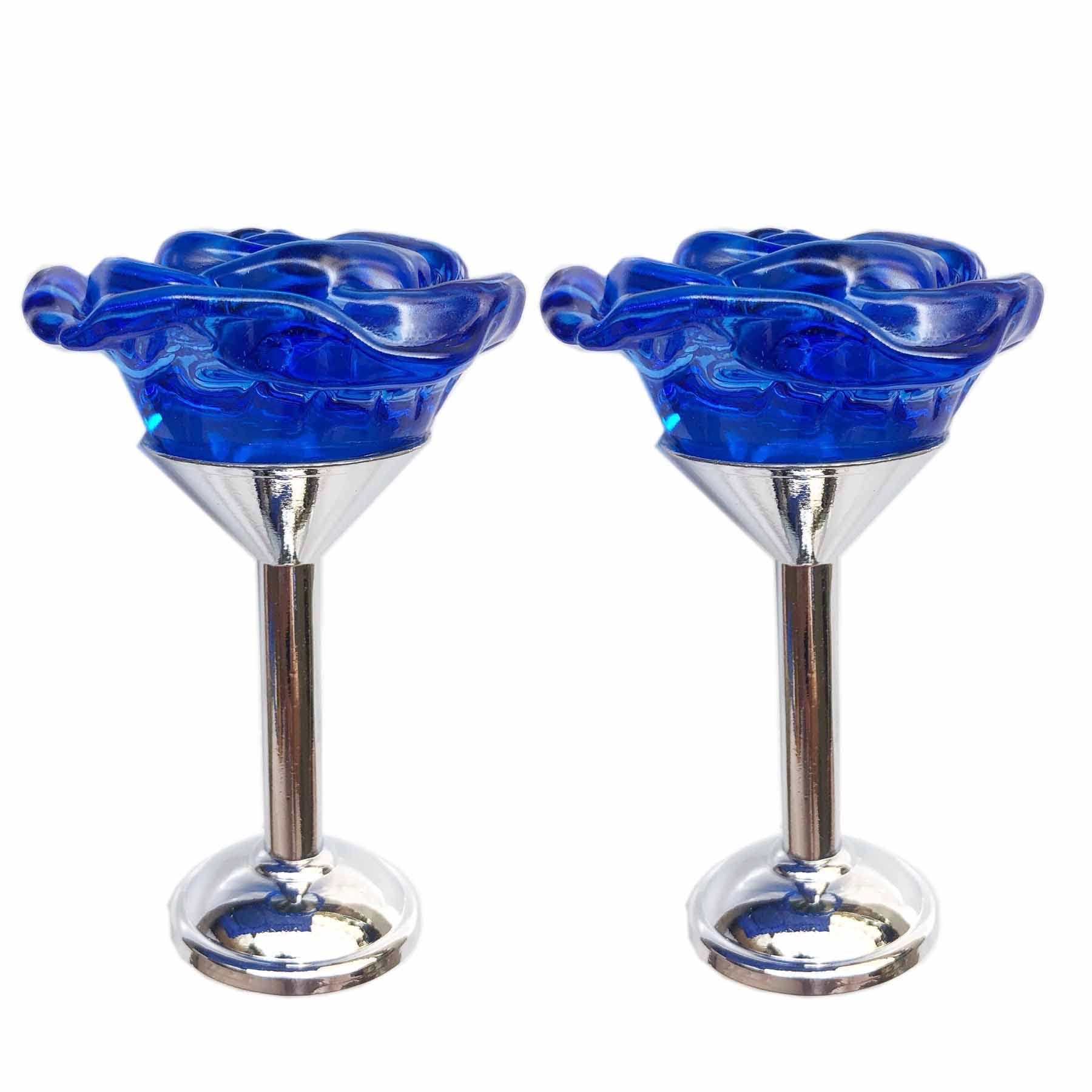 2Pcs Crystal Rose Flower Medallion Drapery Holdbacks Curtain Wall Hooks Curtain Rod (Sapphire Blue)