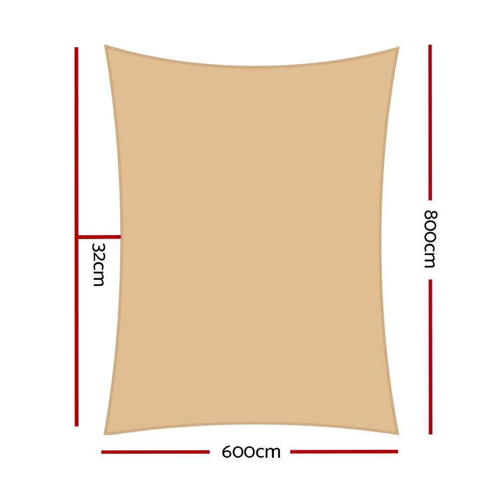 Instahut Shade Sail 6x8m Rectangle 185GSM 95% Sand Shade Cloth โ image 2
