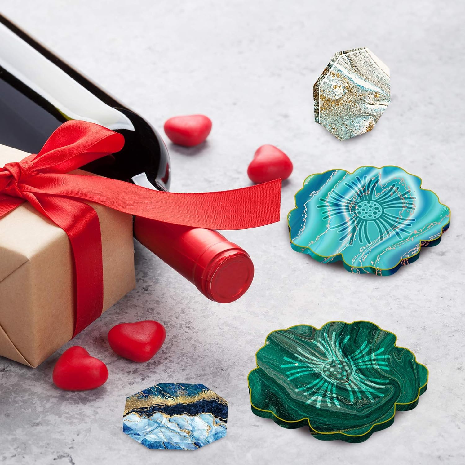 8 Pieces Coaster Silicone Resin Molds Set Include 4 Flower Coaster Resin Flower Silicone Tray and 4 Octagon Epoxy Casting Mold for DIY Artwork, and Home Decor — image 5