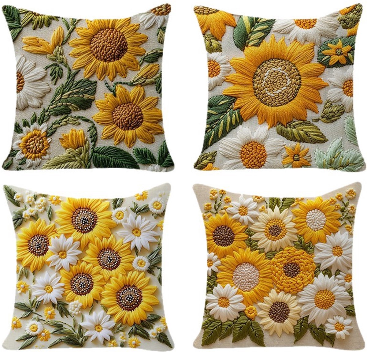 Pillowcase - 4 pieces - 45*45 cm - Flat pillowcase - Soft sunflower decoration - Modern pillowcases - Suitable for beds, sofas, living rooms and bedrooms