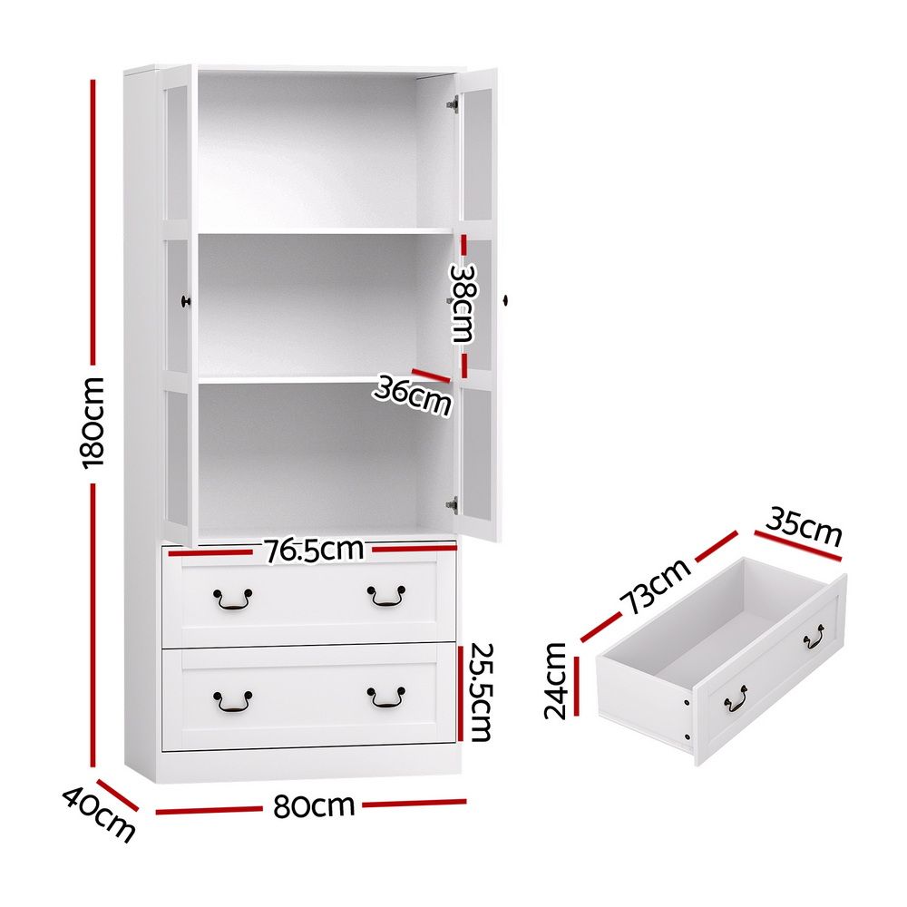 Artiss Buffet Sideboard 180cm Hutch Storage Cabinet Kitchen Drawer Door White — image 3