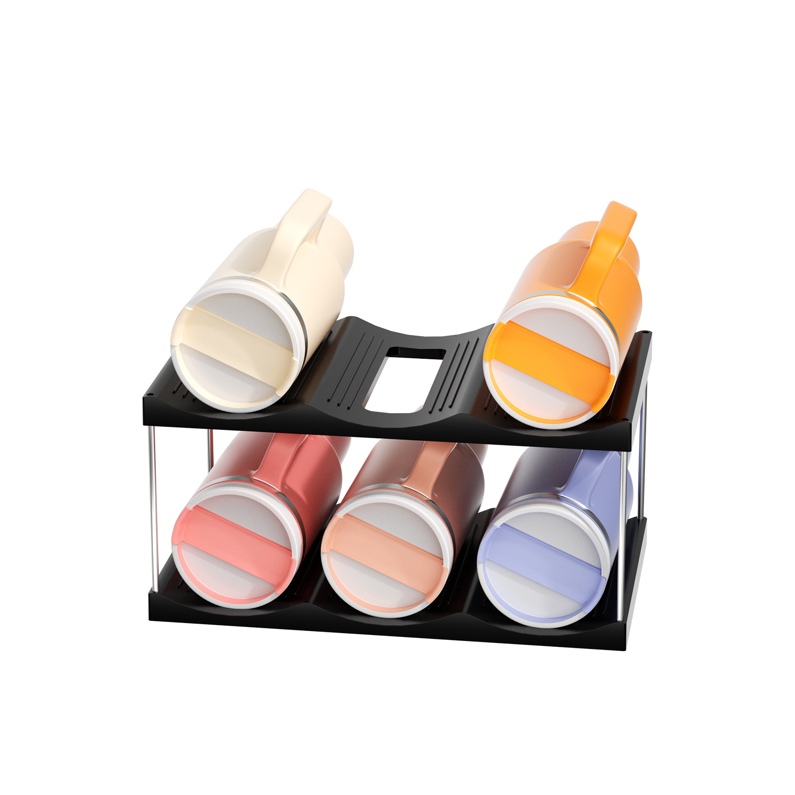 2-Tier Stackable Black Cup & Wine Organizer - Detachable Tumbler & Bottle Desktop Rack