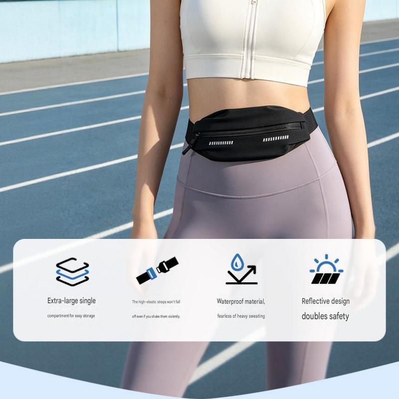 Black Running Waist Belt - High Stretch Nylon Sports Fanny Pack with Reflective Strips, Lightweight Waterproof Phone Holder for Gym, Jogging and Outdoor — image 5