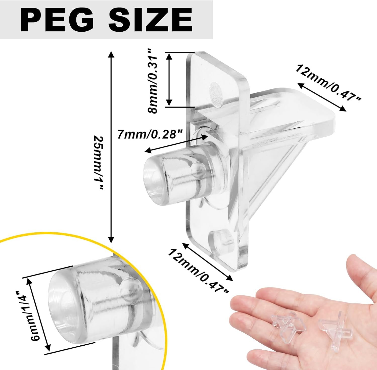 Biaungdo 25 Pcs Shelf Support Pegs, 1/4 Inch Clear Cabinet Shelf Pins Plastic Cabinet Shelf Pegs Clips for Kitchen Furniture Bookcase Closet Cabinets Furniture — image 2