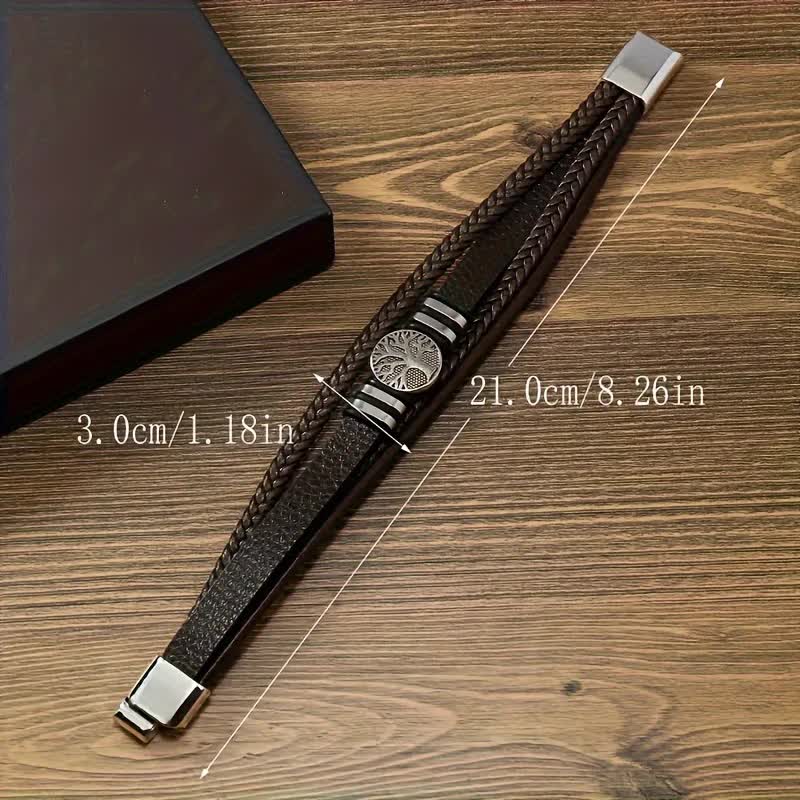 2PCS Handwoven Tree of Life Magnetic Clasp Bracelet, featuring a black synthetic leather double-layer design. Blending vintage charm with contemporary style โ image 5