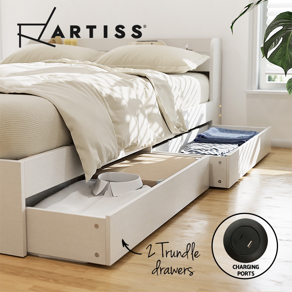 Artiss Bed Frame Single Size with Charging Ports and 2 Drawers AURA โ image 2