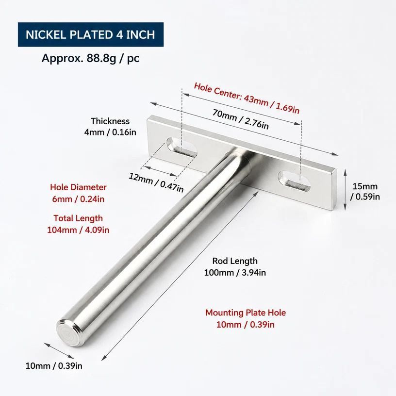 4" Nickel Hidden T Shelf Bracket 2Pcs w/ 5x60&5x80 Screws — image 2