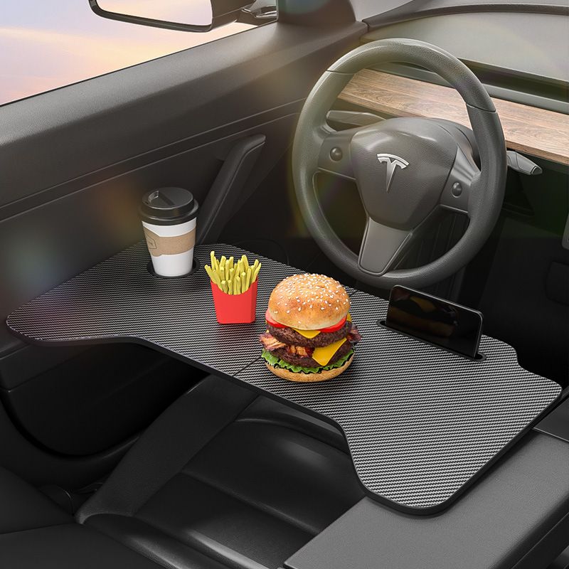 Carbon Fiber Textured Car Desk, Multipurpose Portable Food Tray Dining Table for Dining and Working In the Car, Car Laptop Desk — image 5