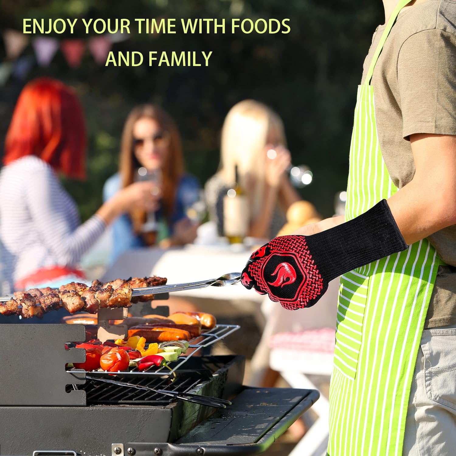 BBQ Fireproof Gloves, Grill Cut-Resistant 1472°F Heat Resistant Gloves, Non-Slip Silicone Oven Gloves, Kitchen Safe Cooking Gloves for Oven — image 6