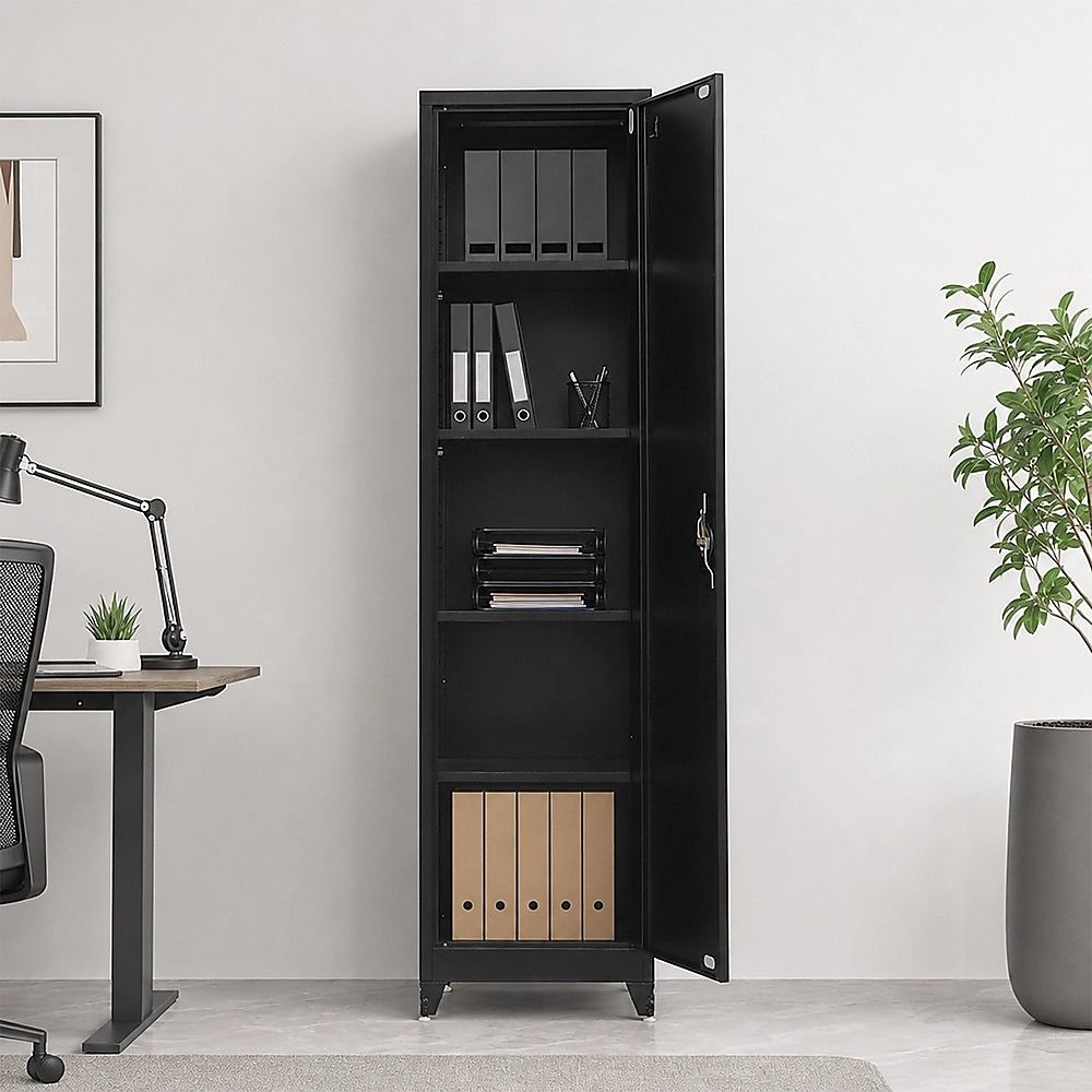 Single-Door Metal Tall Cabinet Shelf Storage for Home Office Gym โ image 3