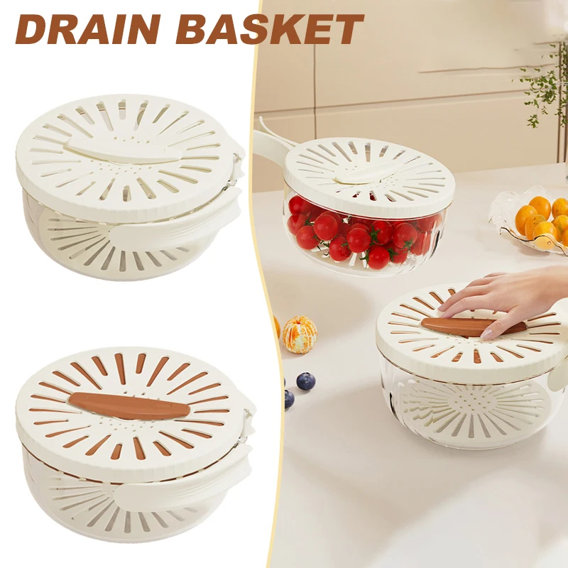 2PCS Brown Double-Layer Fruit and Vegetable Drain Basket - Multifunctional Collapsible Kitchen Strainer with Handle for Washing and Storage โ image 3