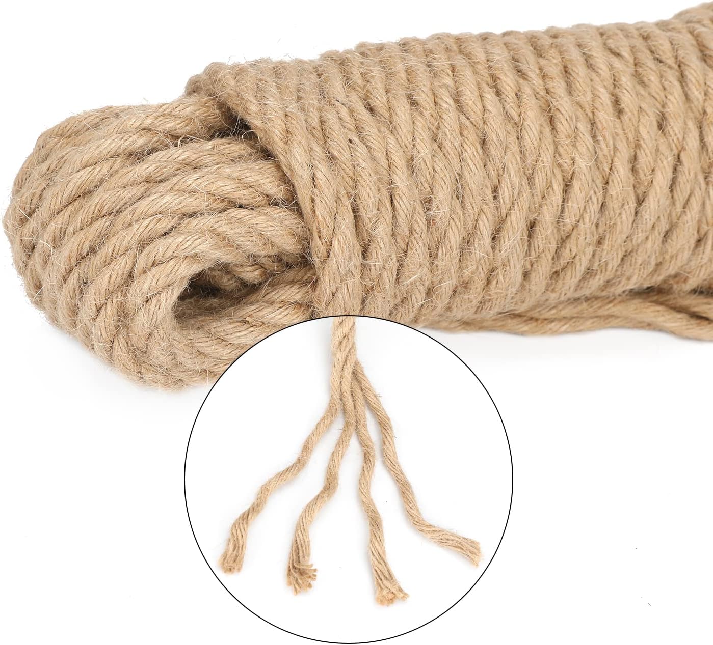 Jute Rope - 1/2 inch, 33 Feet x 12mm Thick, Heavy Duty Strong, Natural, for Crafts, Cat Scratching Post, Bundling, Hanging, Decorative — image 3