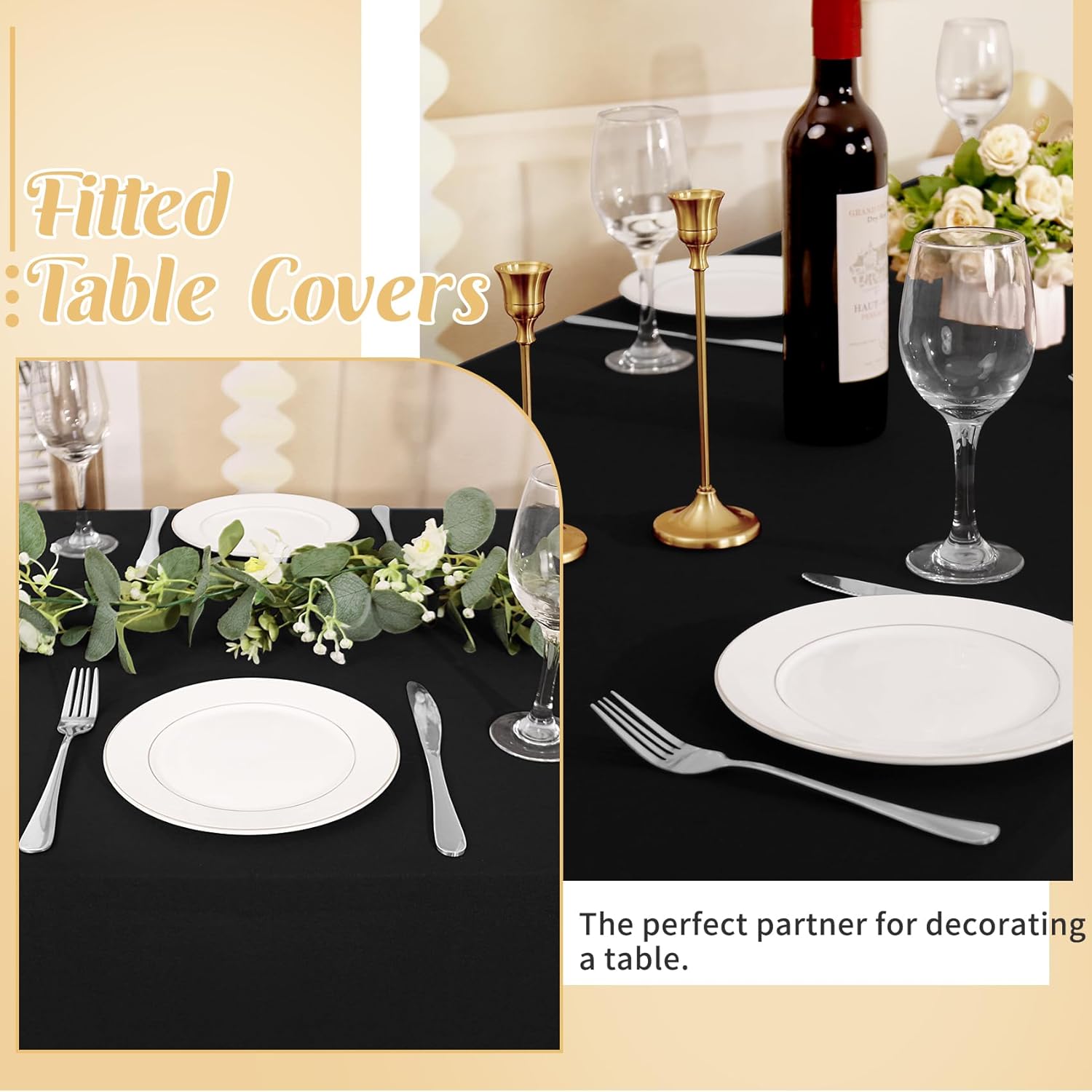 3 Pack Table Cloth 6ft Black Tablecloths for Rectangle Folding Table Spandex Fitted Stretch Cover Wrinkle Resistant Washable Protector for Party, Wedding — image 6