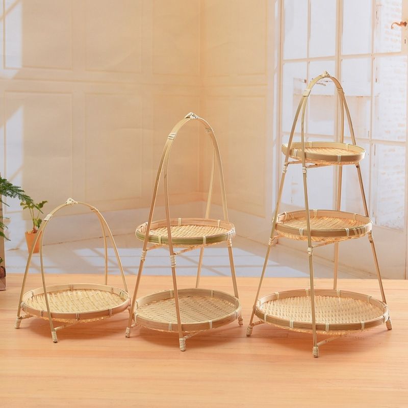 3pc Bamboo Basket Wooden Tray Cupcake Containers Tiered Fruit Basket for Kitchen Counter Fruit and Vegetable โ image 4