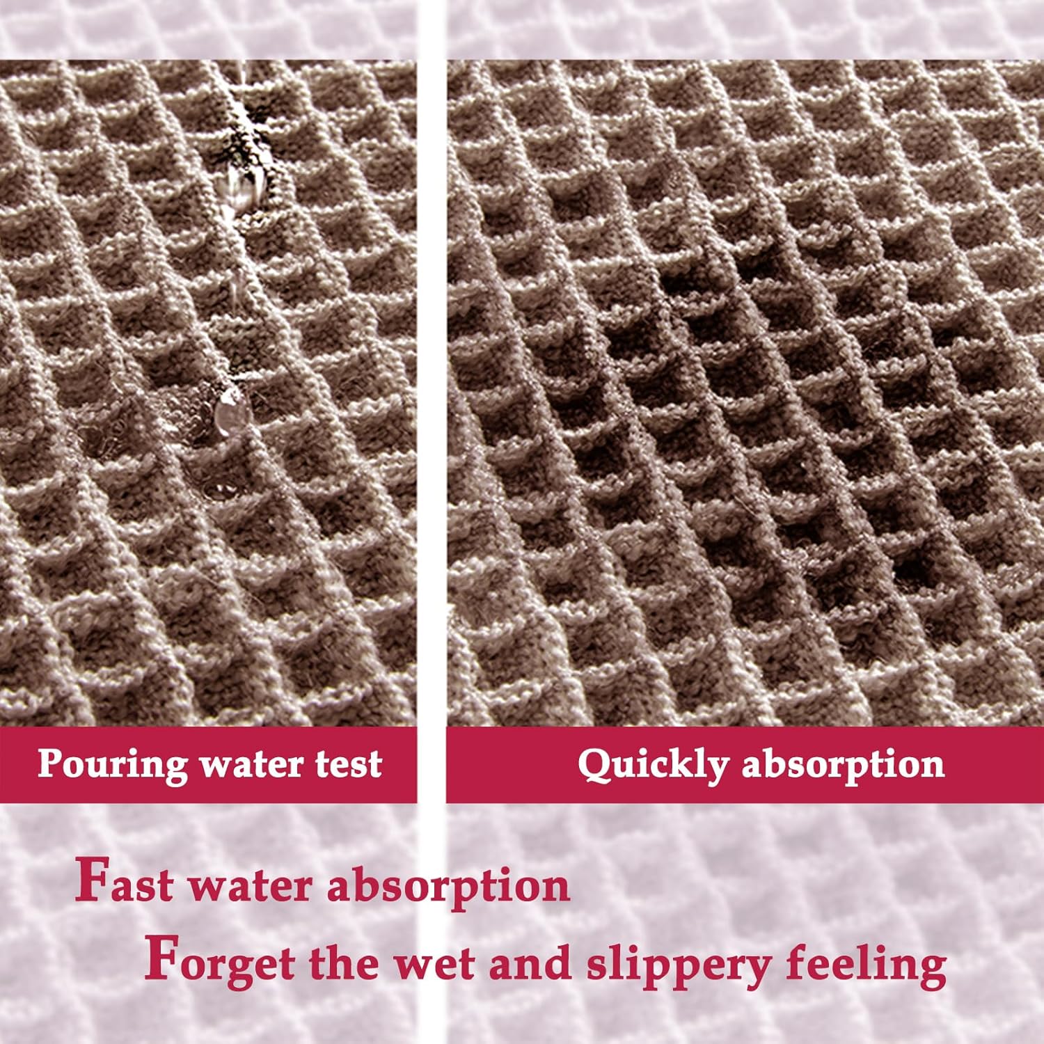 Tan Waffle Bath Mat,Super Absorbent Non Slip Bathroom Rug,Brown 18 × 30inch,Machine Washable Ultra Soft Floor Mats — image 4