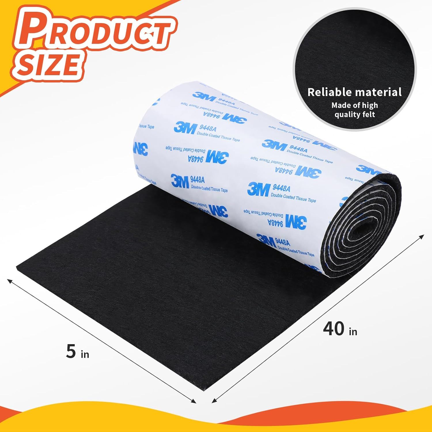 2 Roll elt urniture Pads, Non Slip Sel Adhesive Cuttable elt Tape Black Heavy Duty elt Strip Roll or Protecting Hardwood loors Chair Wall Protector โ image 2