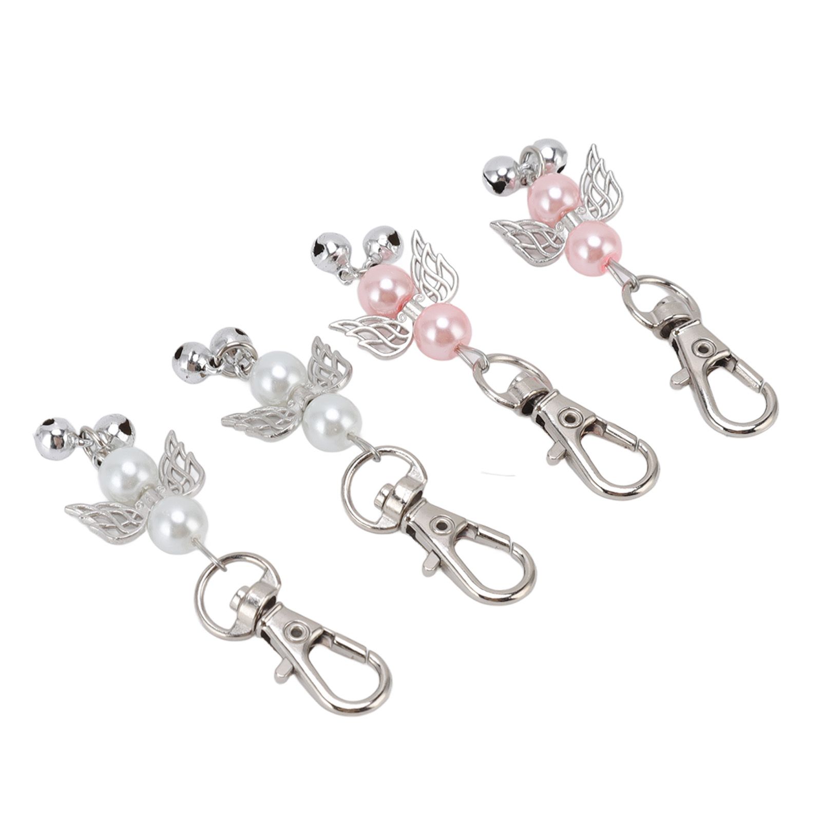 30 Sets Angel Keychain Pink White Angel Bell Pearl Keychain Baby Shower Party Decoration Gift Bag Tag Key Pendant Favors — image 6