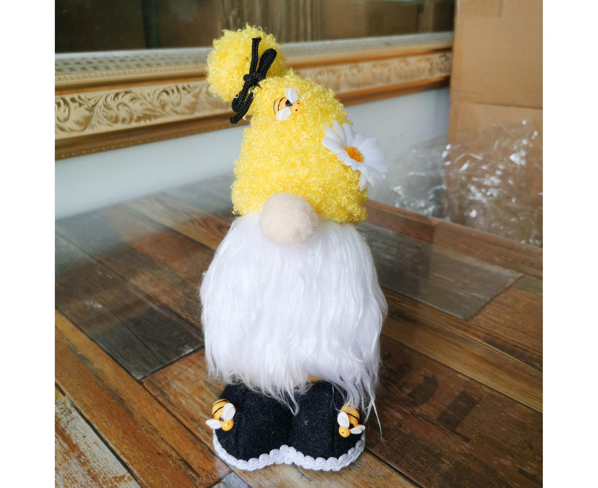 Doll Ornament Adorable Fine Workmanship Plush Bumble Bee Gnome Decoration for Home Desktop-Yellow — image 6