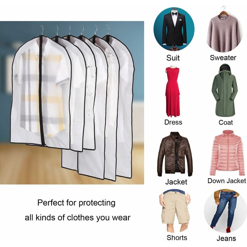 Garment Covers, Dustproof Waterproof Mite Moisture Proof, Semi Transparent Zip Protective Covers For Shirt Suits/Coats — image 4