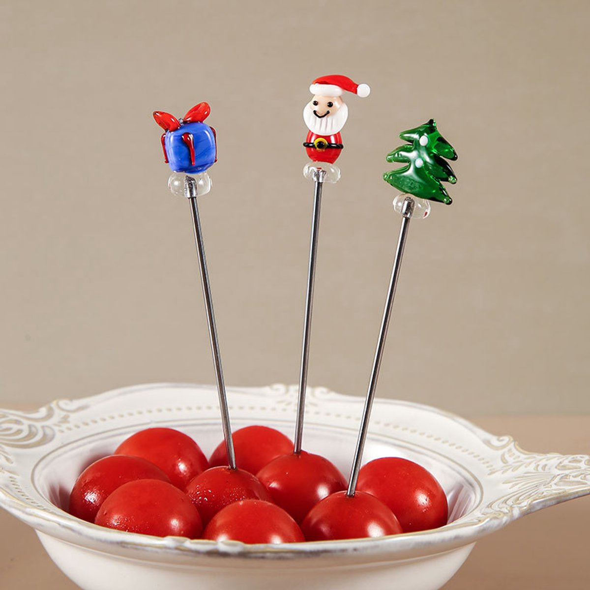 Creative Christmas Fruit Forks, Stainless Steel - Hand-Glazed Cartoon Fruit Picks with Double Prongs - Santa Claus - Christmas Tree - Fruit Fork Set (Set of 6) โ image 3