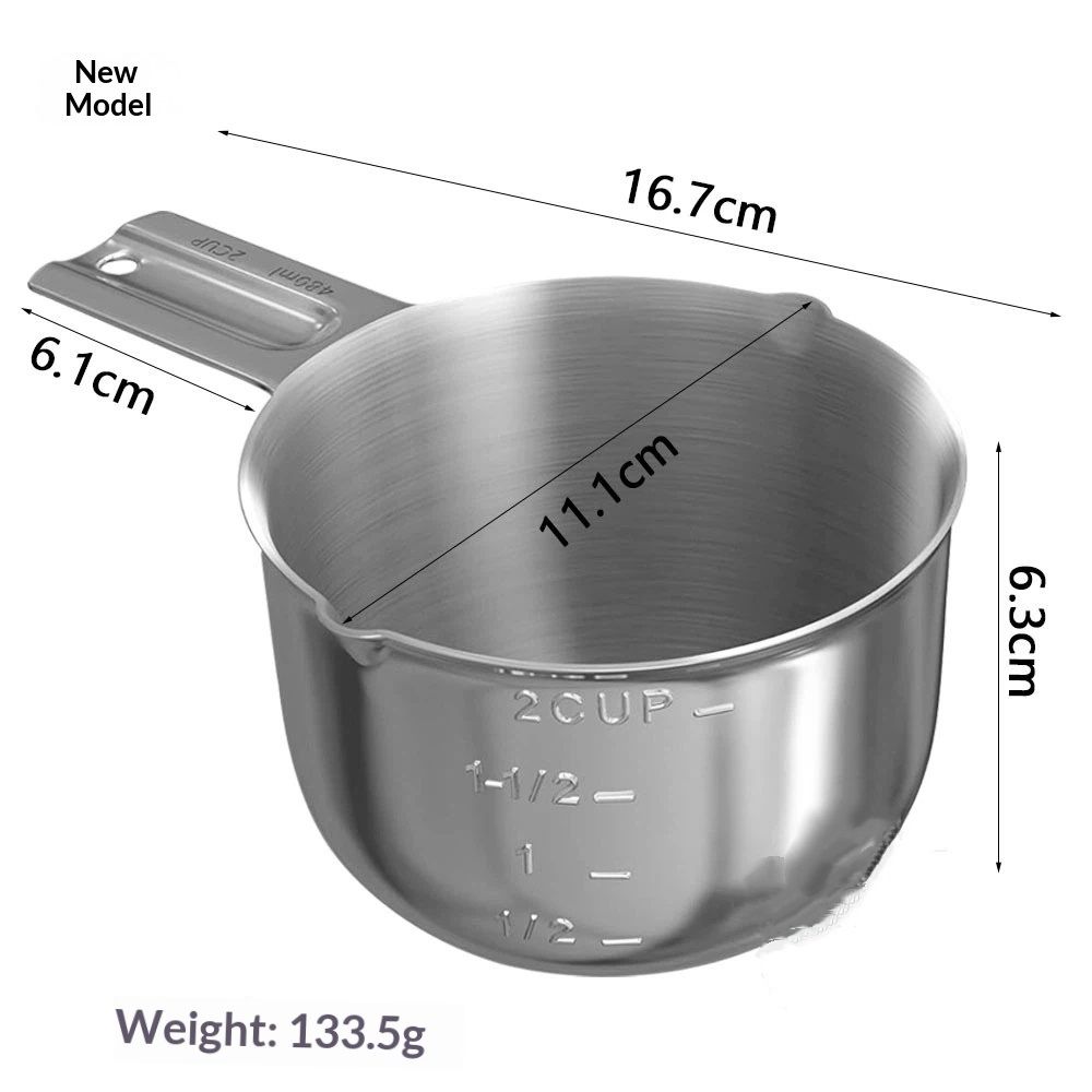 1PCS 2Cup (480ml, 16oz) Single Measuring Cup, Stainless Steel Measure Scoop, Metric and US Measurement, Dishwasher Safe — image 4