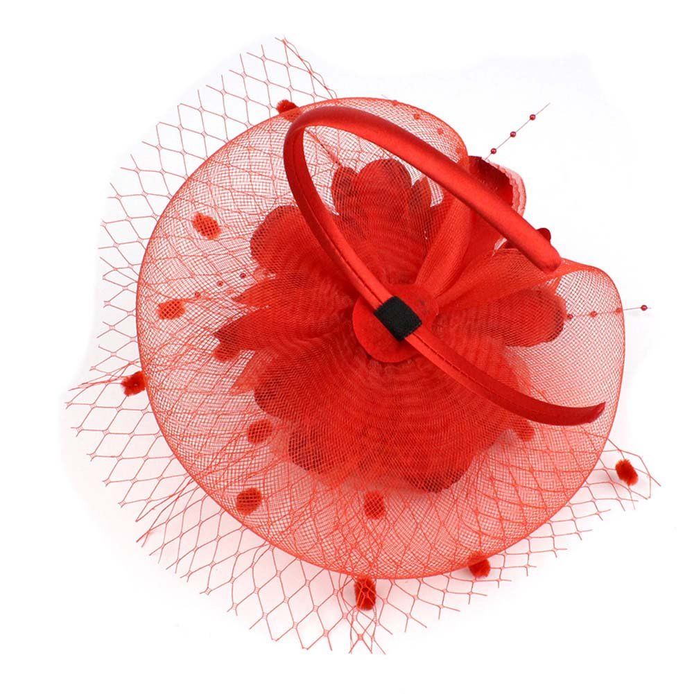 Enchanting large floral headbands with mesh headbands, cocktail party hats, girls, charming women, red mesh hair clips — image 4