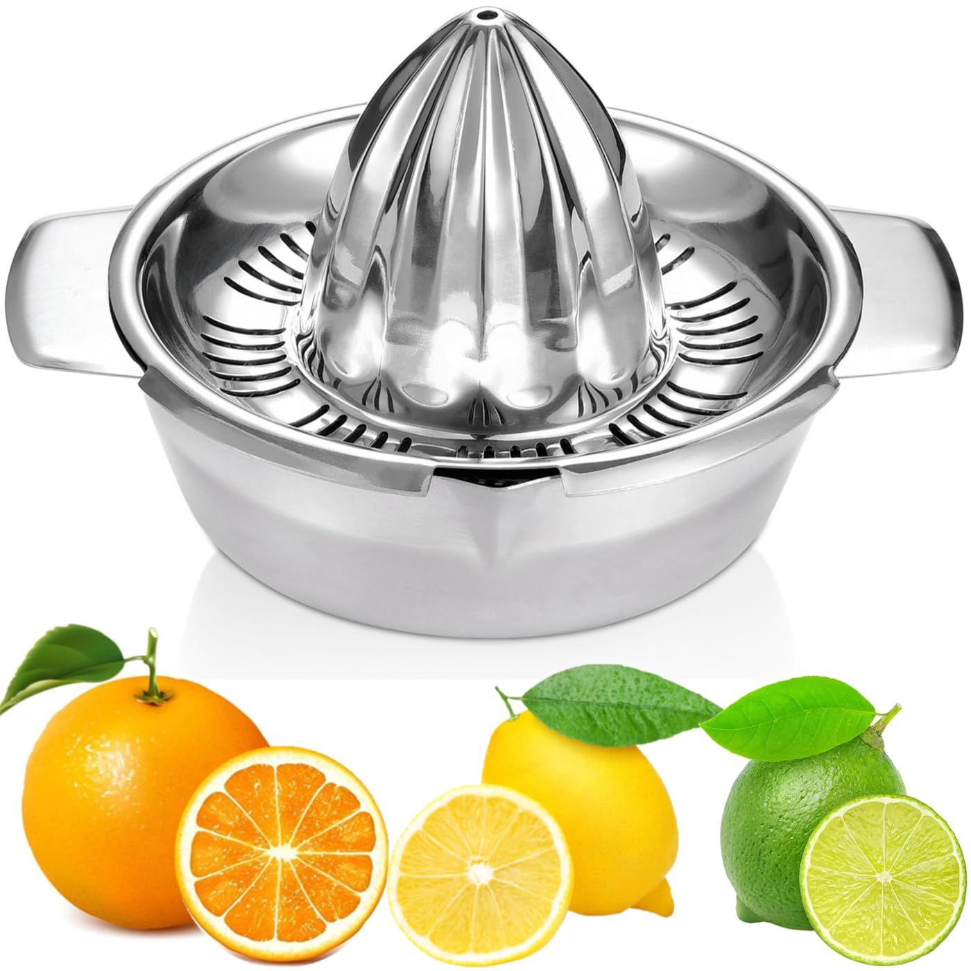 Citrus Juicer for Orange, Lemon, Grapefruit, Lime,Stainless Steel, Store and Clean,Dishwasher Safe(silvery)