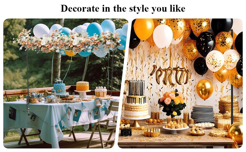 Gold Iron Over Table Arch Display Stand with Fixed Clamps and Buckles for Balloons and Decorations, L 120-230cm & H 78-120cm Adjustable Wedding Party Table Rod — image 6