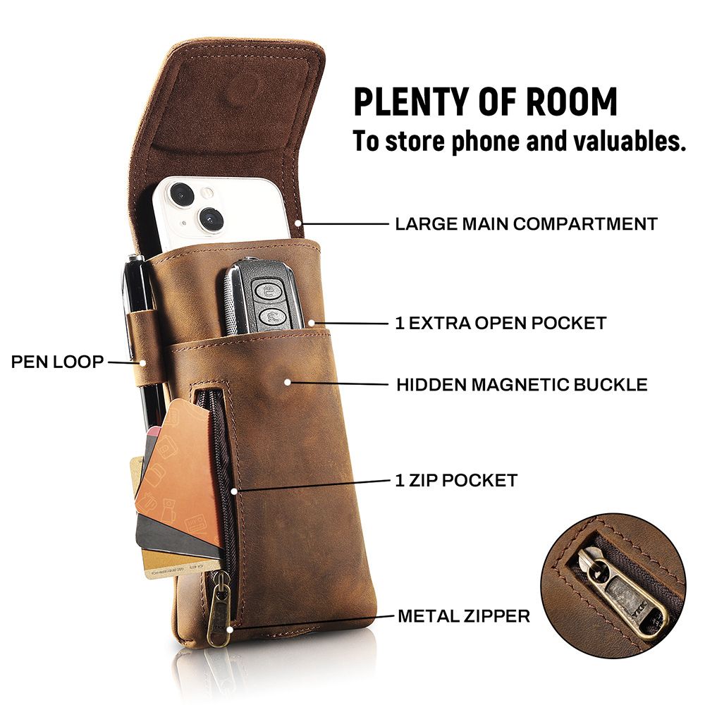 Phone Holster Case with Belt Clip Genuine Leather Belt Pouch Cell Phone Holder Fit, Universal Case (Retro Brown) — image 2
