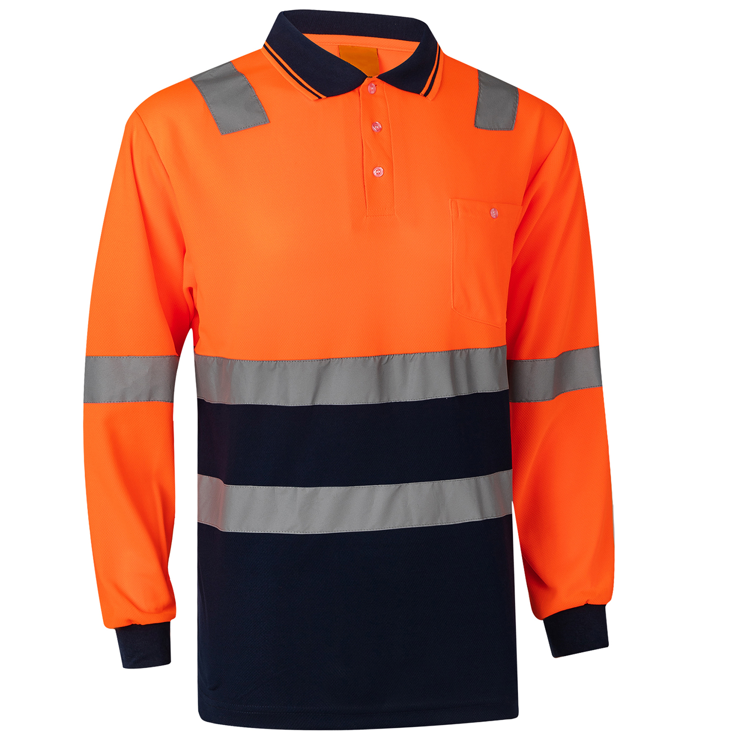 HI VIS Long Sleeve Workwear Shirt w Reflective Tape Cool Dry Safety Polo 2 Tone, Fluoro Yellow /Navy, 3XL โ image 3