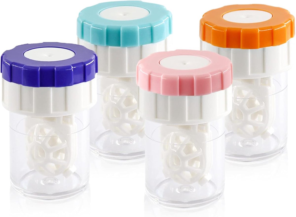 Lens case - 4 pieces - Contact lens holder - lens cleaning container - portable contact lens cleaner - contact lens container cleaner - contact lens case