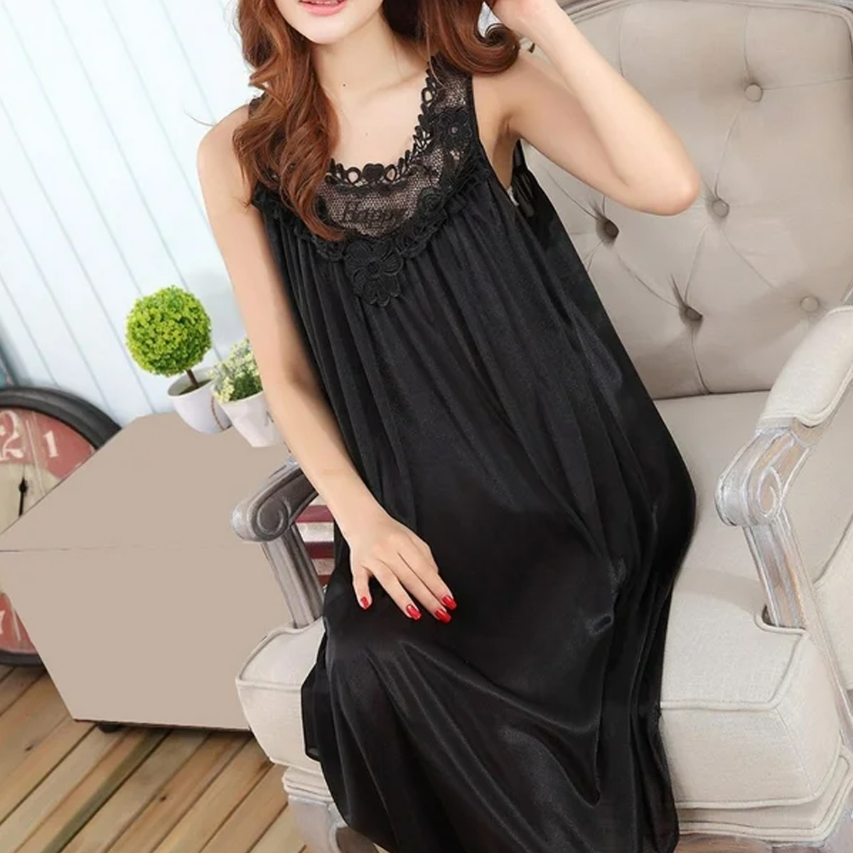 Women's Summer Lace Patchwork Pajamas Nightgown Sleepwear — image 4