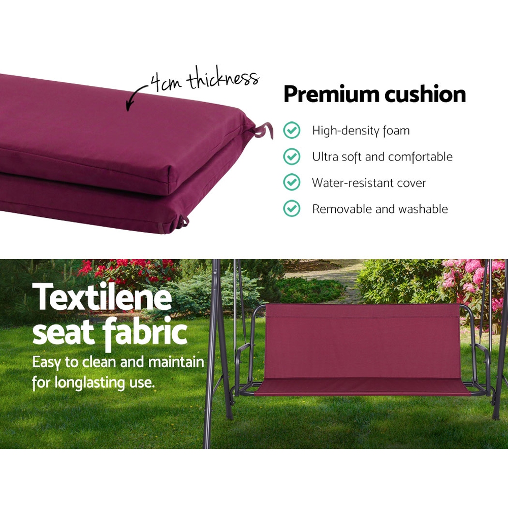 Gardeon Outdoor Swing Chair Garden Bench Furniture Canopy 3 Seater Wine Red โ image 5