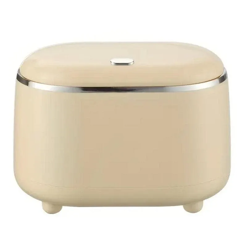 Small Desktop Trash Can Oval Pop Up Lid Rubbish Bin Waste Organizer Container - Beige