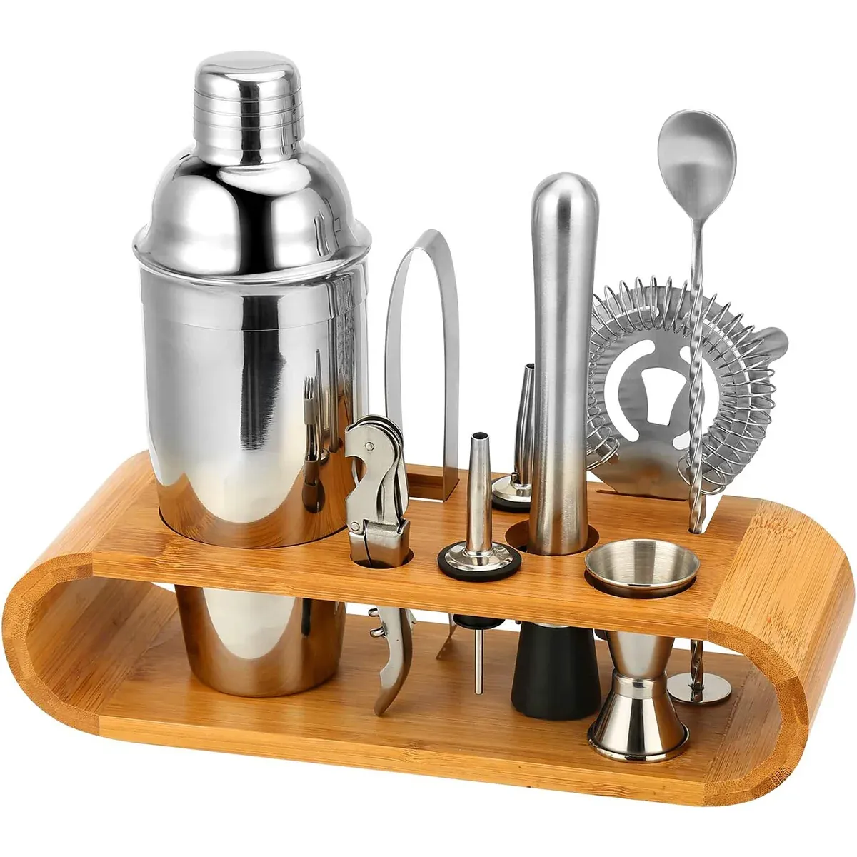 Cocktail Shaker Set Bar Tools Stainless Steel Mixing Glasses Drink Shaker Cups - Silver