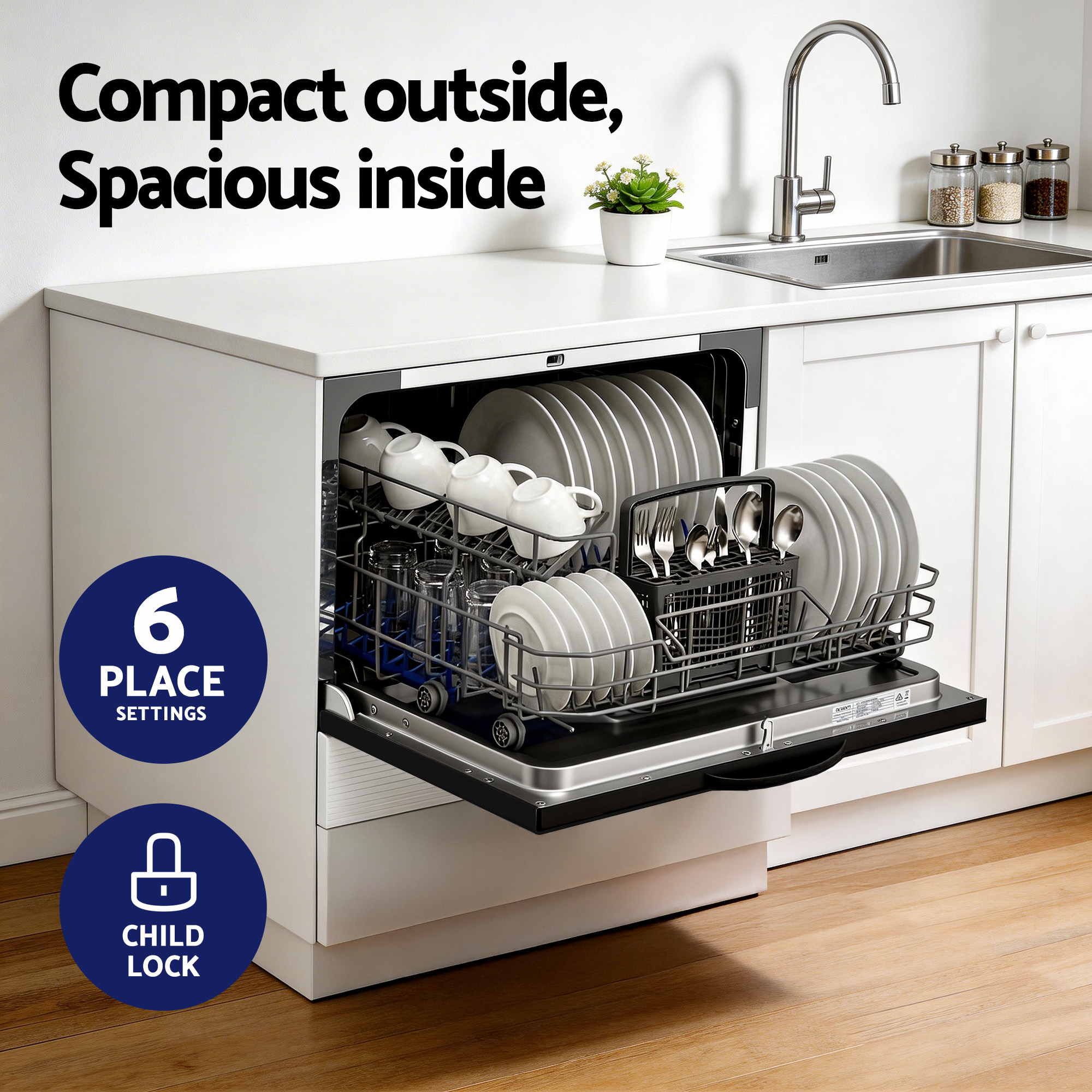 Devanti 6-Place Setting Benchtop Dishwasher 50cm Black — image 4