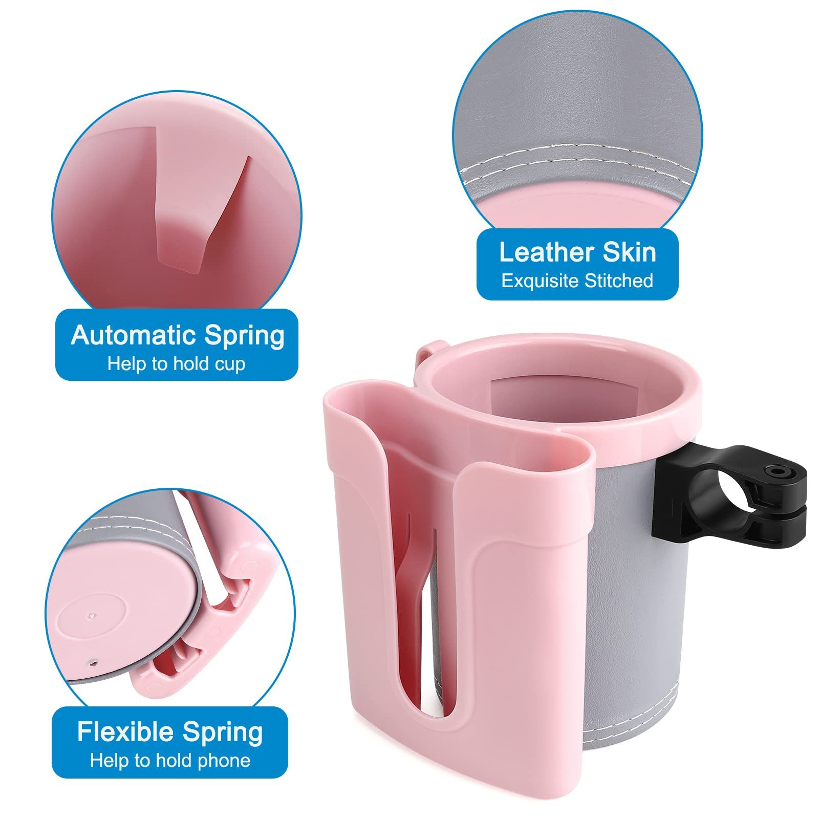 Bike Cup Holder with Cell Phone Holder Key Holder for Bicycle Motorcycle Scooter Scooters, Grey Pink — image 3