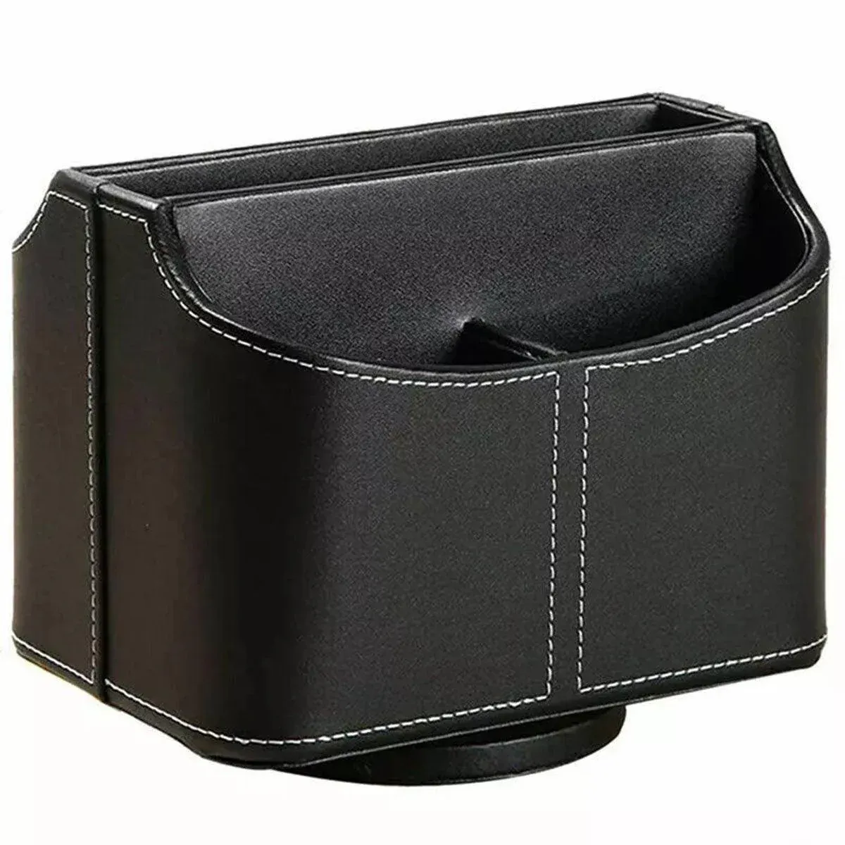Leather Remote Control Holder 360 Degree Spinning Desk TV Remote Table Organizer - Black