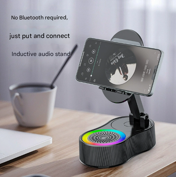Black Magic Induction Speaker & Adjustable Phone Stand with RGB Lights โ image 2