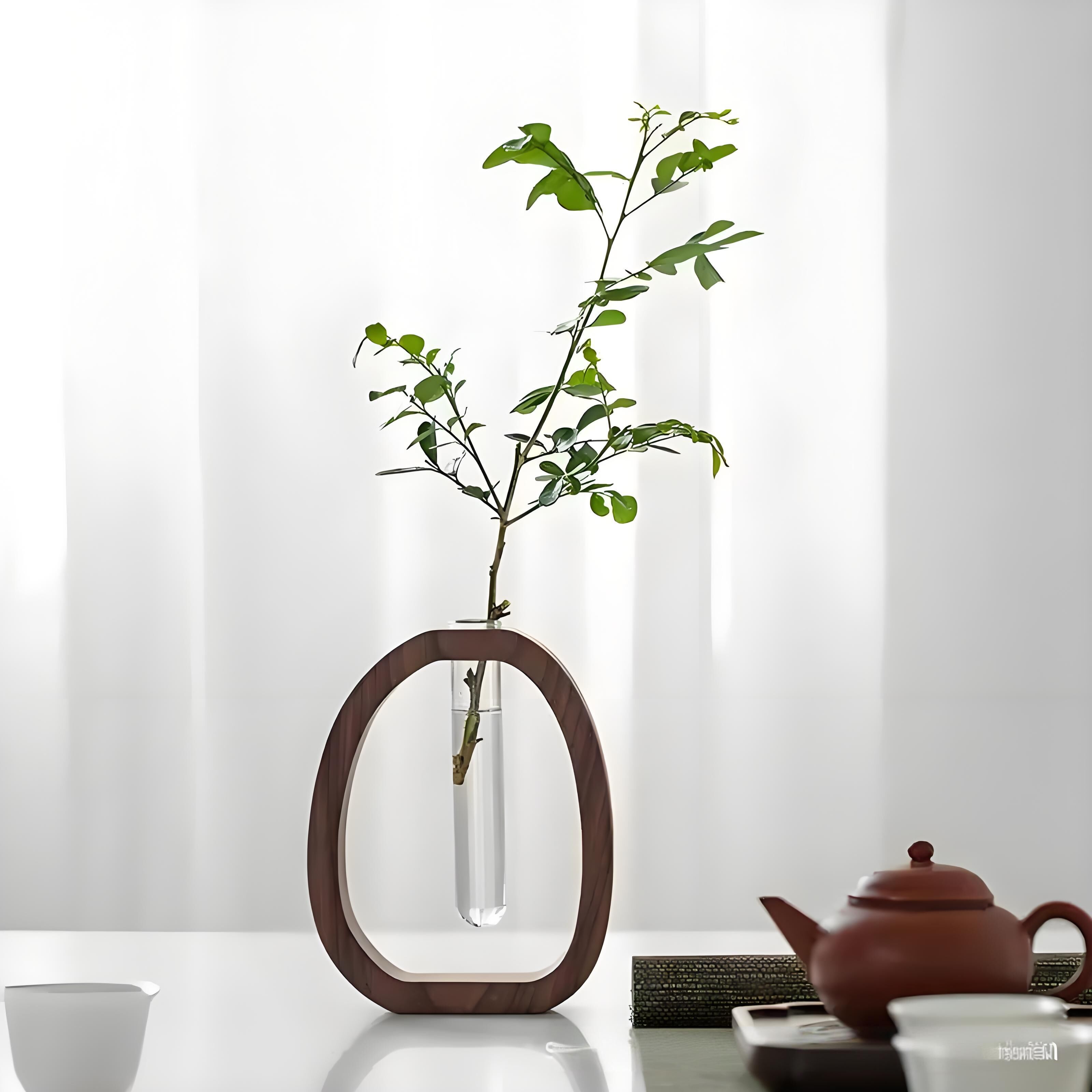 Wooden Glass Hydroponic Vase – Minimalist Desktop Flower Vase for Water Plants & Blooms (15cm) | Other Sizes Available in Store — image 5