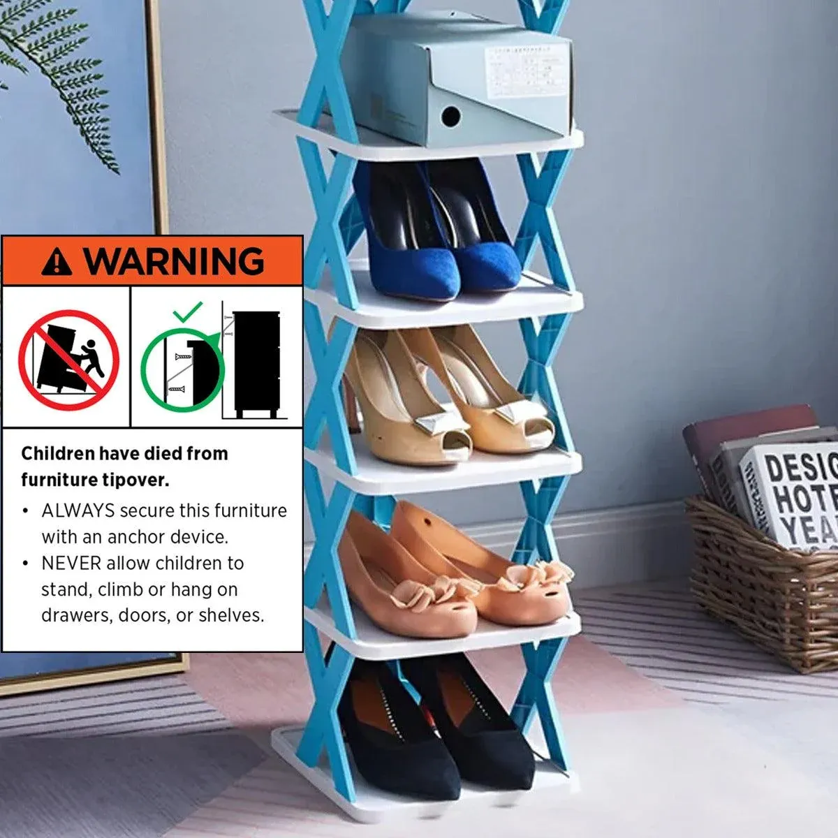 6/7 Tier Shoe Rack Space Saving Small Shoe Cabinet Storage Shelf Organizer - Blue-7 Layer โ image 6