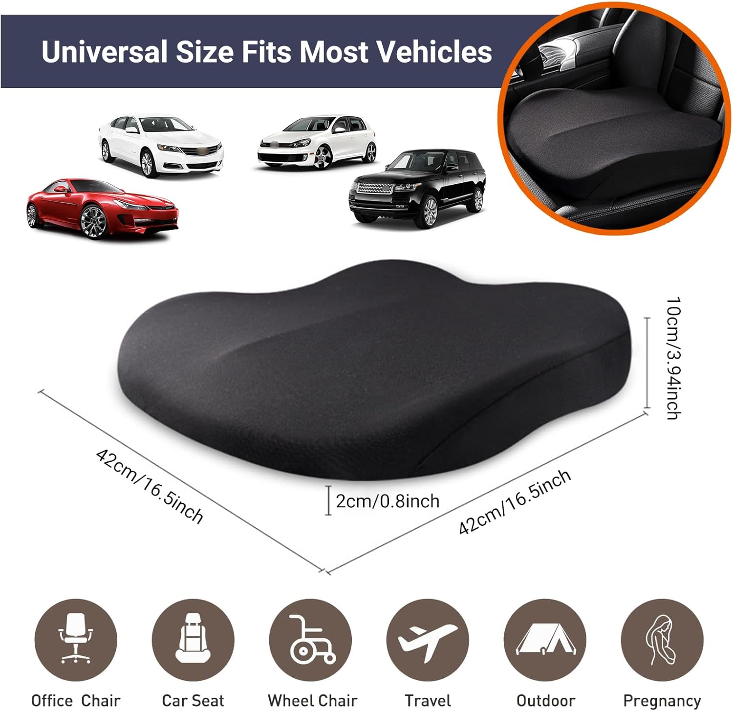 Car Seat Cushion Memory Foam 42x42x10cm Blue Comfort Support Pad for Vehicle Seats — image 4