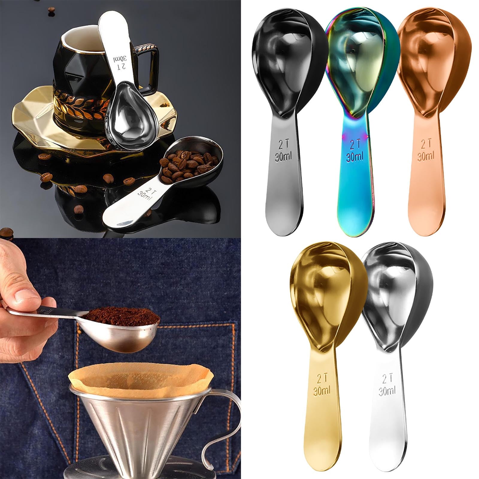 Coffee Scoop Stainless Steel Coffee Measuring Spoon Tablespoon Coffee Scoop Short Handle Measuring Spoon for Ground Coffee Tea Sugar Flour Coffee Scoop (30ml) — image 3