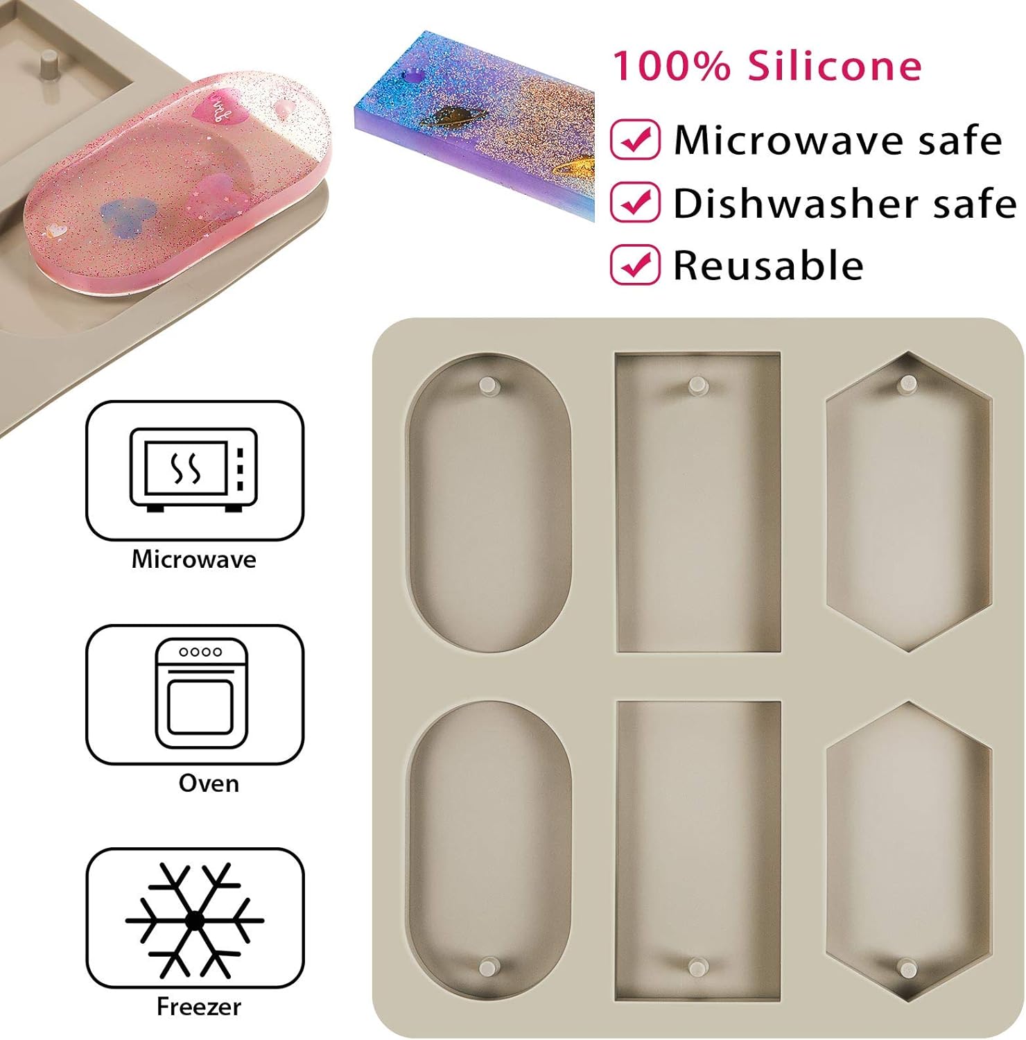 2 Pcs Silicone Wax Melt Molds Silicone Resin Keychain and Wax Sachets Epoxy Casting Jewelry Making Molds with Hanging Holes for DIY Jewelry Handicrafts — image 3