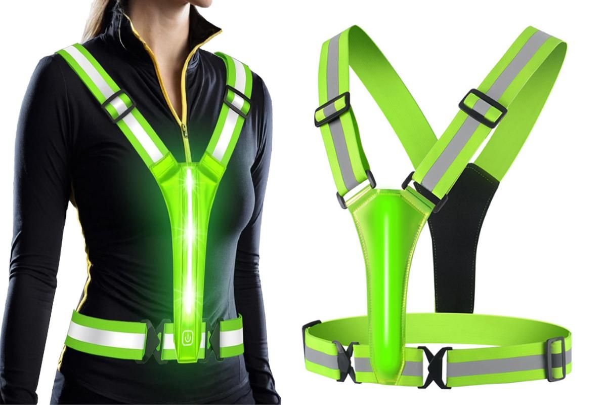 LED Reflective Vest Running Gear USB Rechargeable LED Light Up Vest High Visibility with Adjustable Waist and Shoulde for Night Walking Cycling, High